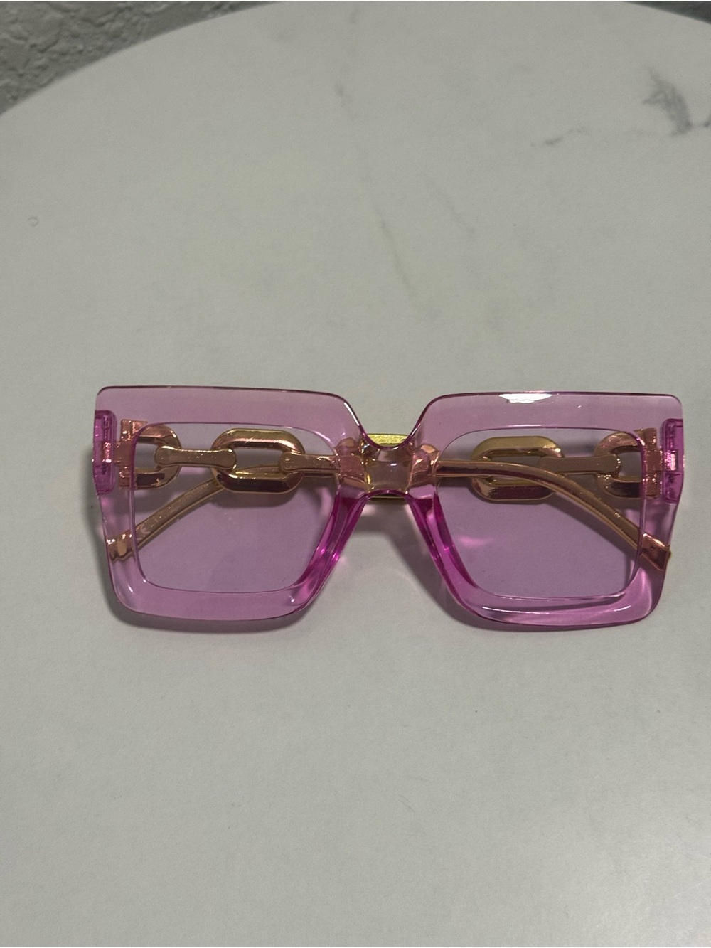 Pink Rectangular Chain-Templed Sunglasses - Picture 5 of 5